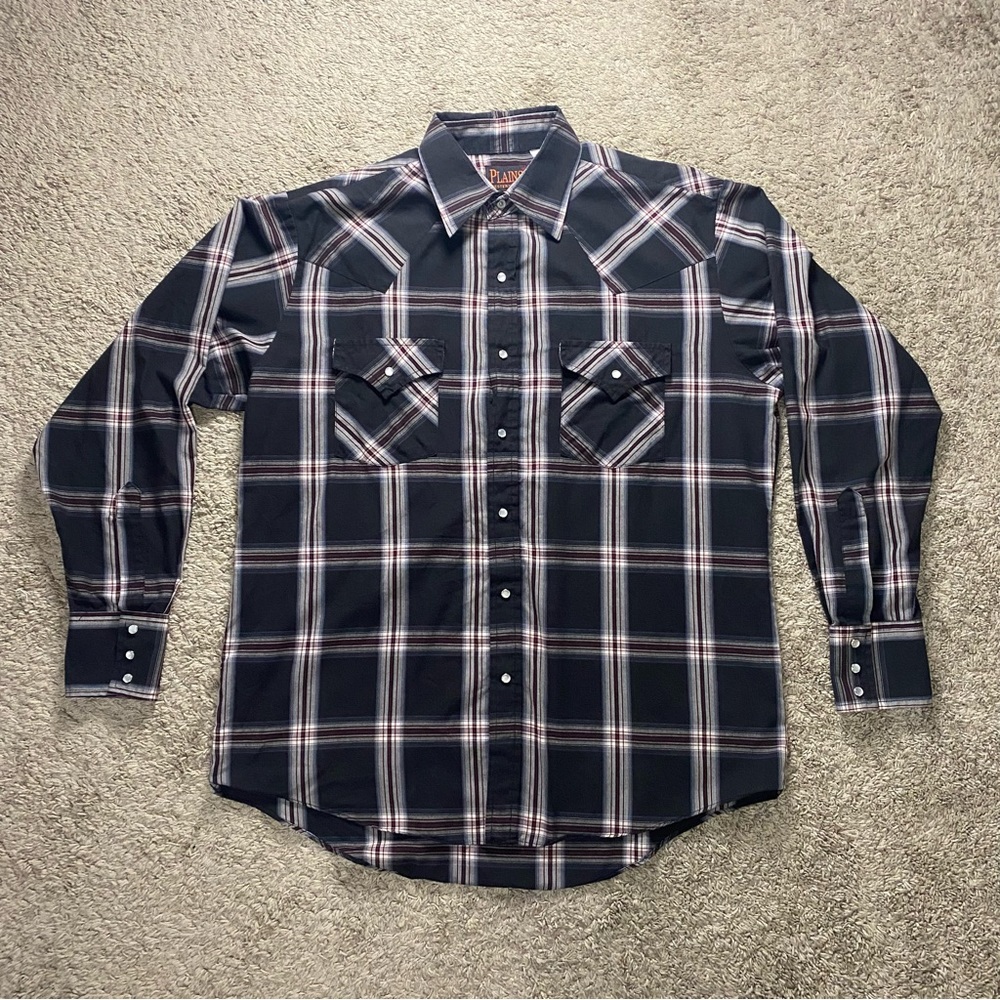 Mens Vintage 90s Western Wear Pearl Snap Plaid Mens Medium Plains Western Wear
